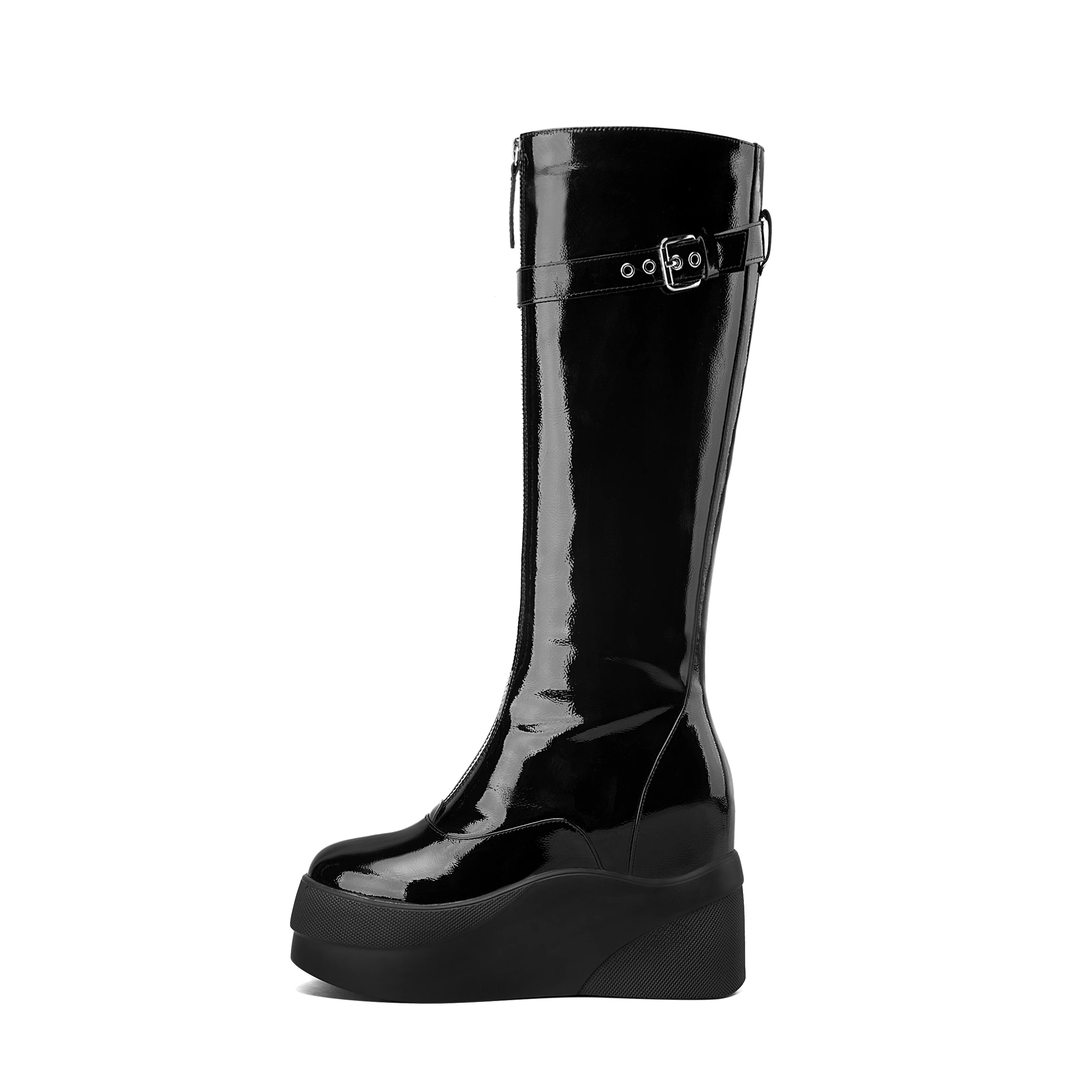 Winter Women's Shoes Temperament Zipper High Boots Round Toe Thick Bottom Belt Buckle Design Patent Leather Casual Woman Boots
Winter Women's Shoes Temperament Zipper High Boots Round Toe Thick Bottom Belt Buckle Design Patent Leather Casual Woman Boots