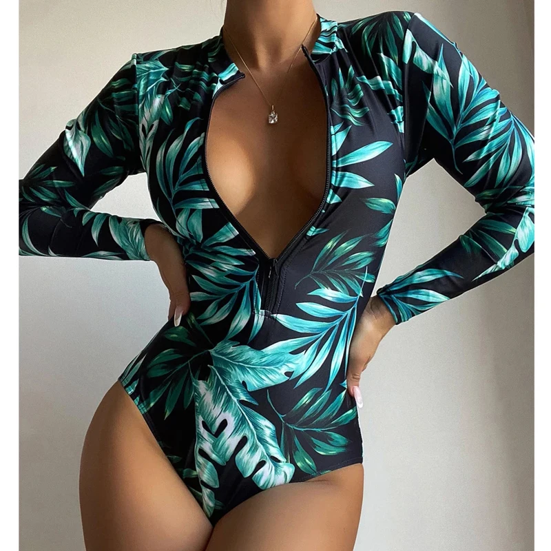 2023 Sexy Green Leaf Print Long Sleeve Swimwear Women High Cut Push Up One Piece Swimsuit Monokini Summer Beach Bathing Suit
2023 Sexy Green Leaf Print Long Sleeve Swimwear Women High Cut Push Up One Piece Swimsuit Monokini Summer Beach Bathing Suit