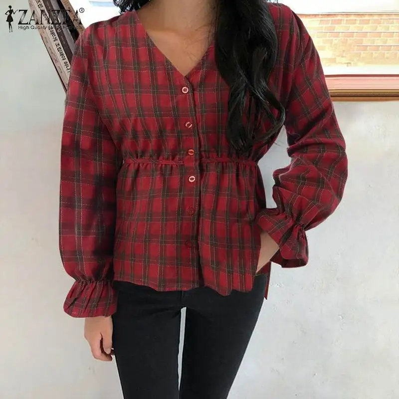 2022 Spring Plaid V Neck Blouse Women Casual Drawstring Full Lantern Sleeve Shirt ZANZEA Checked Printed Tunic Tops Grid Blusas
2022 Spring Plaid V Neck Blouse Women Casual Drawstring Full Lantern Sleeve Shirt ZANZEA Checked Printed Tunic Tops Grid Blusas