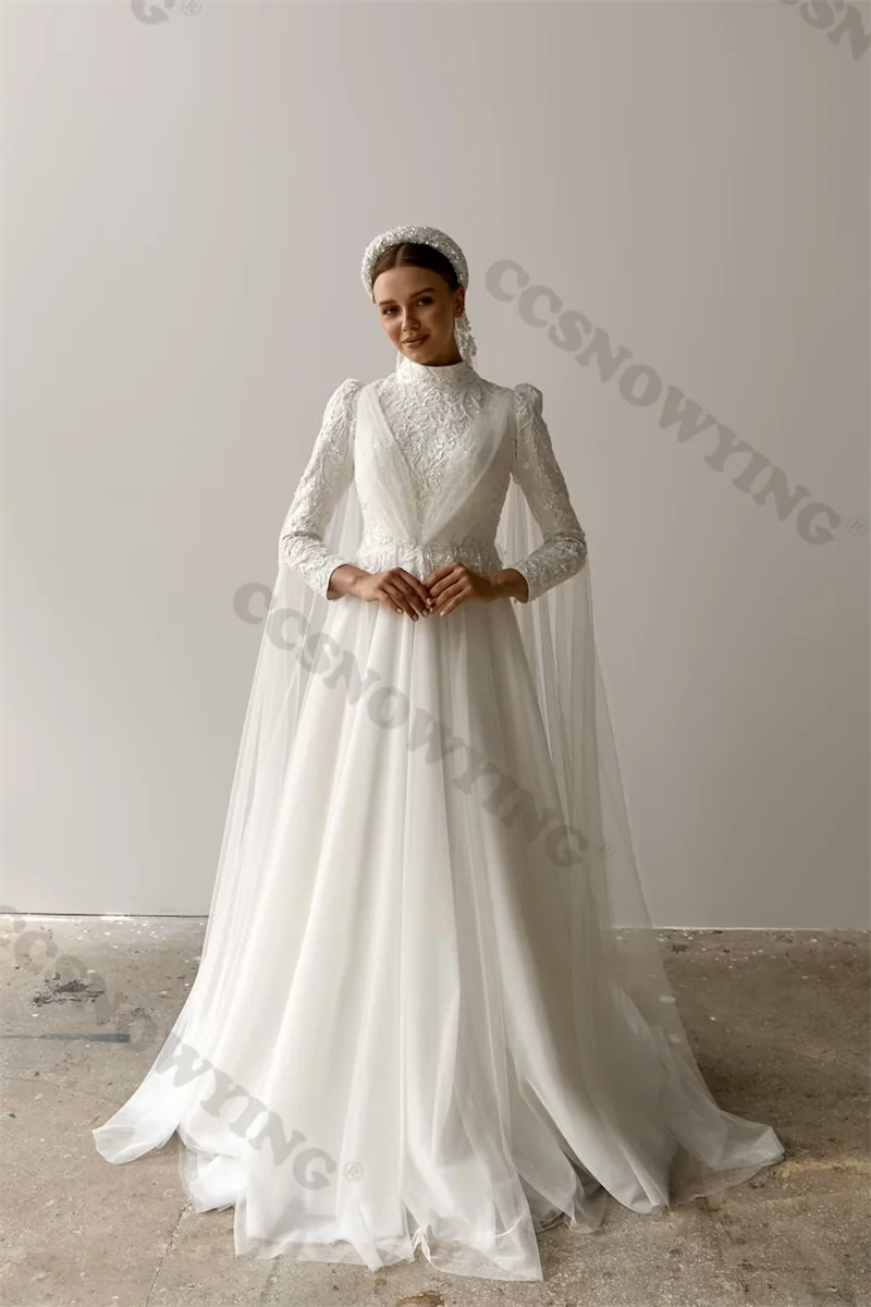 Tulle Appliques Beaded Muslim Wedding Dress for Bride Long Sleeve Islamic Hijab Bride Gown Arabic Dubai Vestidos De Novia
Tulle Appliques Beaded Muslim Wedding Dress for Bride Long Sleeve Islamic Hijab Bride Gown Arabic Dubai Vestidos De Novia