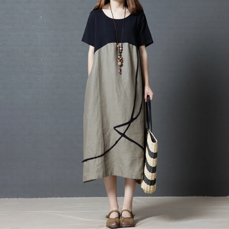2023 Summer New loose large size Woman Dress Vintage Cotton Linen Patchwork Long Dress Vestidos Robe Elbise 
2023 Summer New loose large size Woman Dress Vintage Cotton Linen Patchwork Long Dress Vestidos Robe Elbise