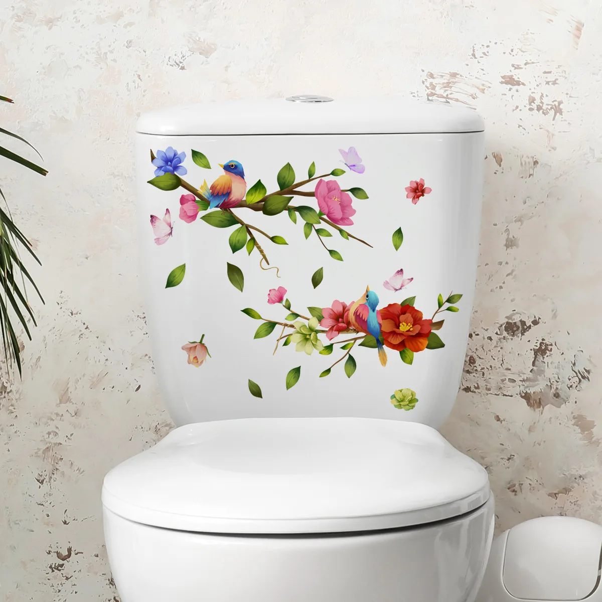 

Flower Toilet Lid Stickers Seat Cover Birds Decals Bathroom Decor Waterproof WC Peel Stick PVC Art Removeable Home Decoration