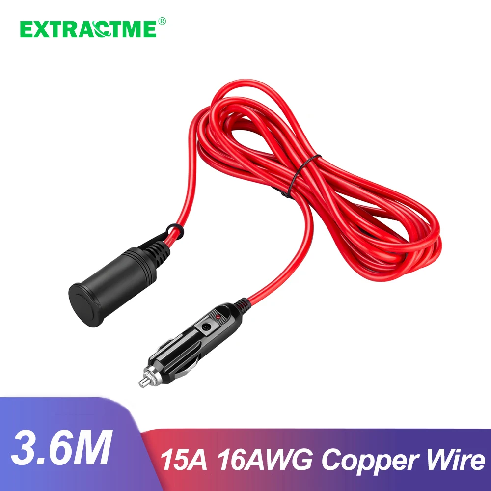 Extractme 3.6M 12V/24V 15A Car Cigarette Lighter Extension Cord Socket Styling Charger Cable Female Socket Plug Electric Lighter
Extractme 3.6M 12V/24V 15A Car Cigarette Lighter Extension Cord Socket Styling Charger Cable Female Socket Plug Electric Lighter