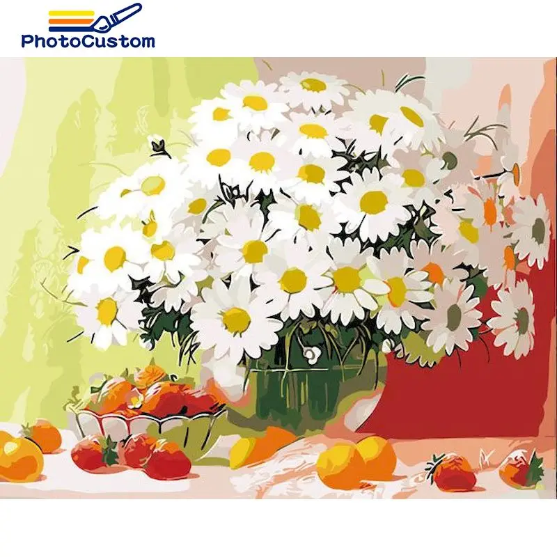 

PhotoCustom Painting By Number Daisy DIY Pictures By Numbers Flower Kits Hand Painted Paintings Gift Drawing On Canvas Home Deco