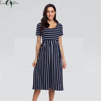 Liu&Qu Women’s Casual Striped Maternity Dress Short&3/4 Sleeve Knee Length Pregnant Dress Pregnancy Clothes for Baby Shower