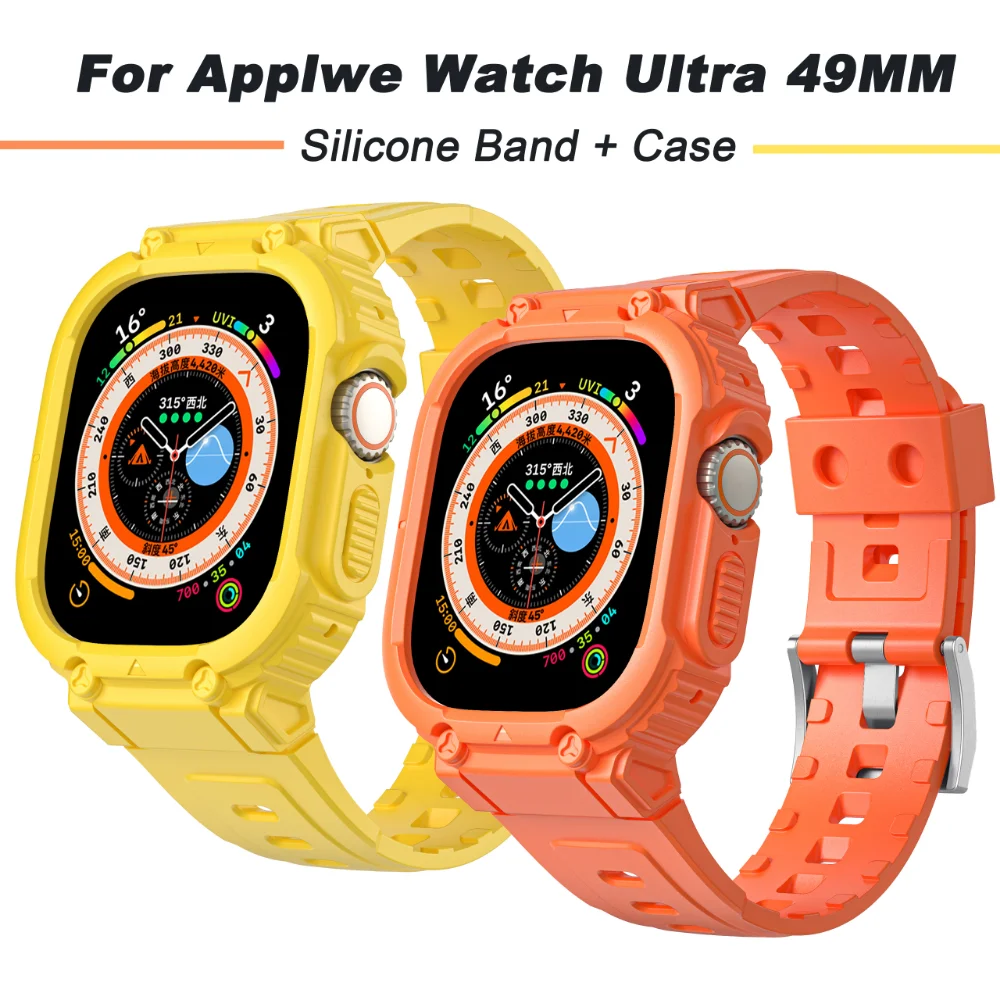 Strap for Apple Watch Ultra 49mm Watchband Silicone Band Bumper Case for iWatch Serie 8 Ultra Accessories TPU Sport Bracelet Kit
Strap for Apple Watch Ultra 49mm Watchband Silicone Band Bumper Case for iWatch Serie 8 Ultra Accessories TPU Sport Bracelet Kit