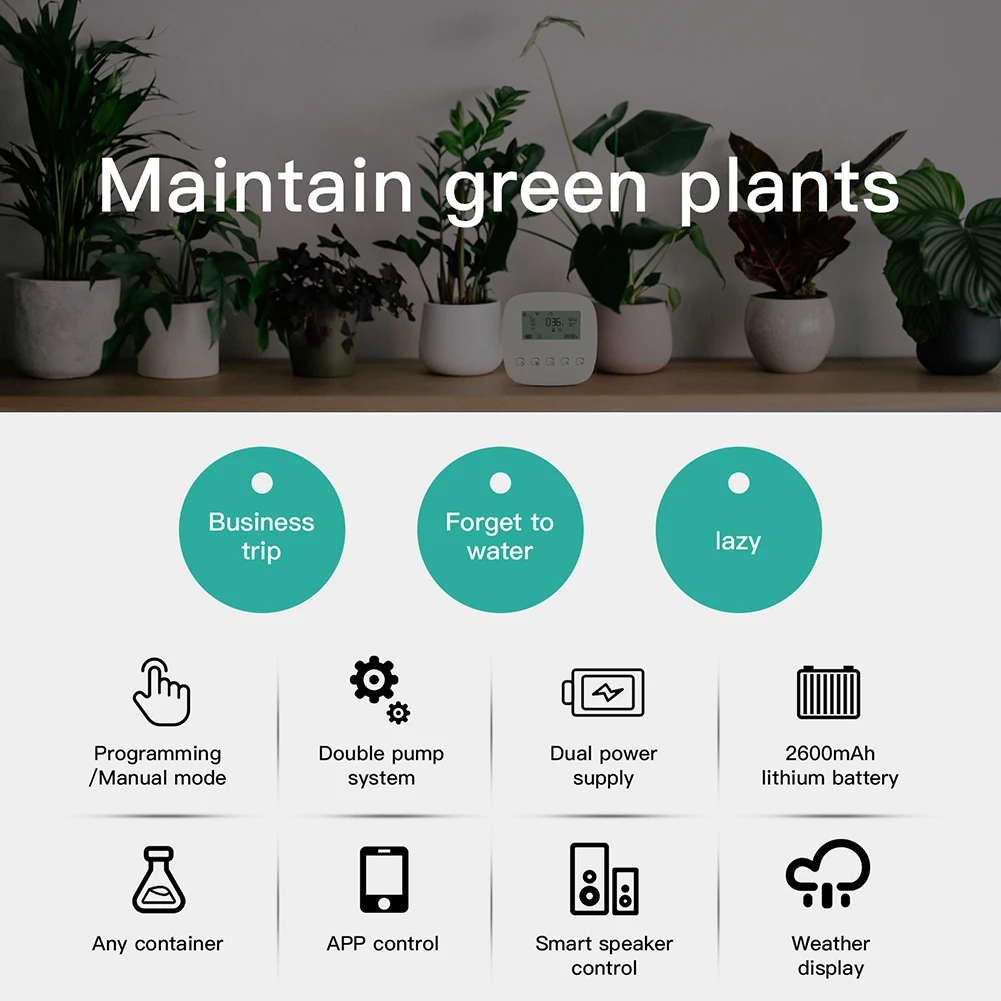 WiFi Tuya Garden Drip Irrigation Tools Dual Pump Greenhouse Watering Timer USB Charging Voice Control Via Alexa Google Home
WiFi Tuya Garden Drip Irrigation Tools Dual Pump Greenhouse Watering Timer USB Charging Voice Control Via Alexa Google Home