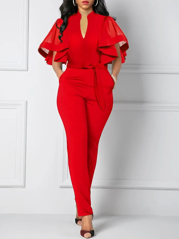 Jumpsuit Women Elegance Mesh Petal Sleeve Lace Up Jumpsuit One Fashion Casual Pieces for Women Elegant Female Monos Mujer
Jumpsuit Women Elegance Mesh Petal Sleeve Lace Up Jumpsuit One Fashion Casual Pieces for Women Elegant Female Monos Mujer