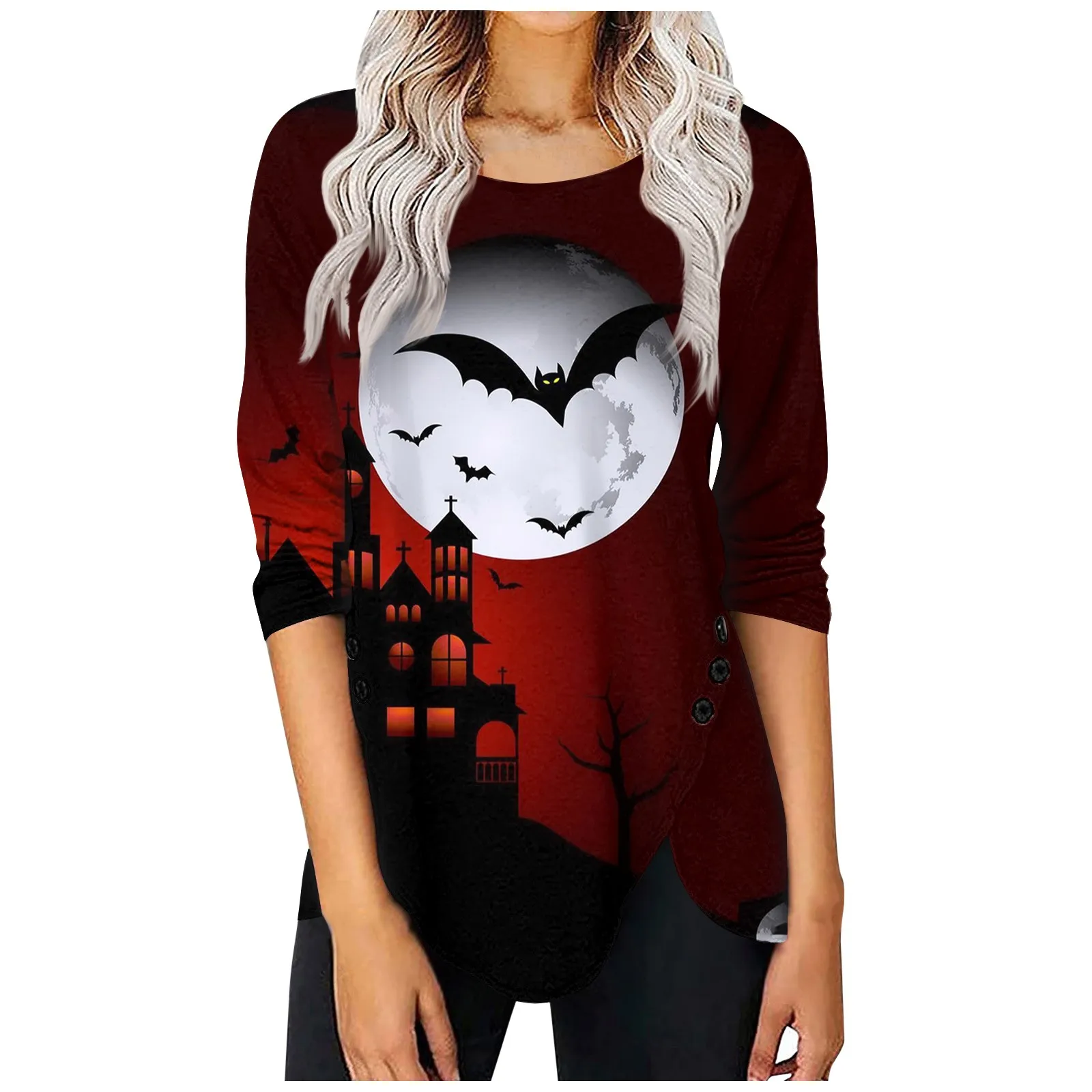 Women'S Blouse Fashion Comfortable Halloween Painting Printed With Button Round Neck Festival T-Shirt Women Blouse Camisetas
Women'S Blouse Fashion Comfortable Halloween Painting Printed With Button Round Neck Festival T-Shirt Women Blouse Camisetas
