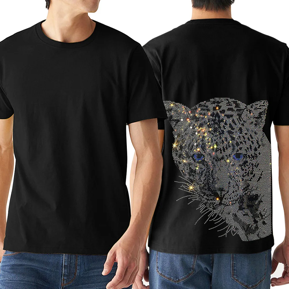 Лидер продаж Мужская футболка с леопардовым принтом и бриллиантами уличная