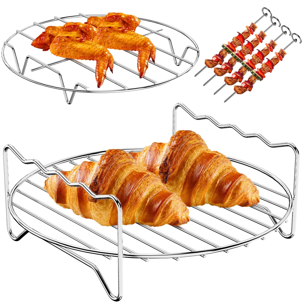 Multifunctional Air Fryer Rack Set Stainless Steel Double Layer Tray Stackable Dehydrator Basket BBQ Airfryer Accessories
Multifunctional Air Fryer Rack Set Stainless Steel Double Layer Tray Stackable Dehydrator Basket BBQ Airfryer Accessories