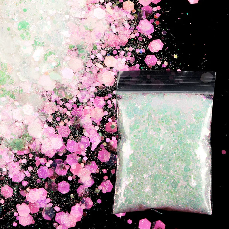 

10g 3D Chunky Glitter Mermaid Flakes Sparkly AB Hexagon Bulk Nail Art Sequins For Manicure Polish Charms Accessories Nail Design