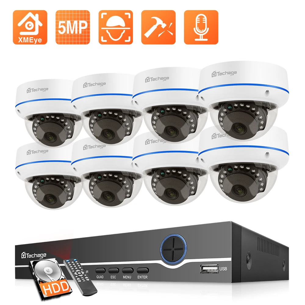Система видеонаблюдения Techage, 8 каналов, 5 МП, антивандальная POE NVR-камера, купольная IP-камера с записью звука, комплект видеонаблюдения P2P
Система видеонаблюдения Techage, 8 каналов, 5 МП, антивандальная POE NVR-камера, купольная IP-камера с записью звука, комплект видеонаблюдения P2P