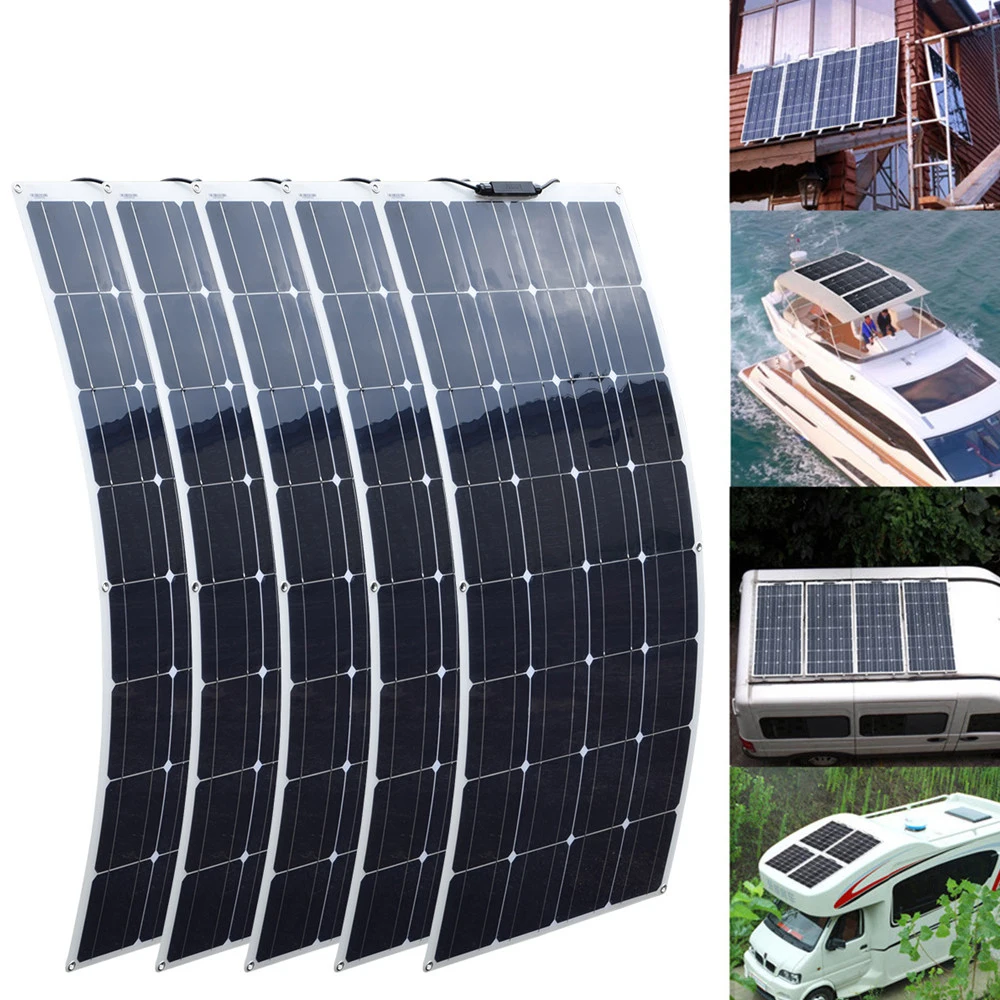 

Солнечная панель 100 Вт, 2 шт., 4 шт., 10 шт., гибкая, монокристаллическая, для зарядки солнечных батарей 12 В, 24 В, для использования в машине, на яхте