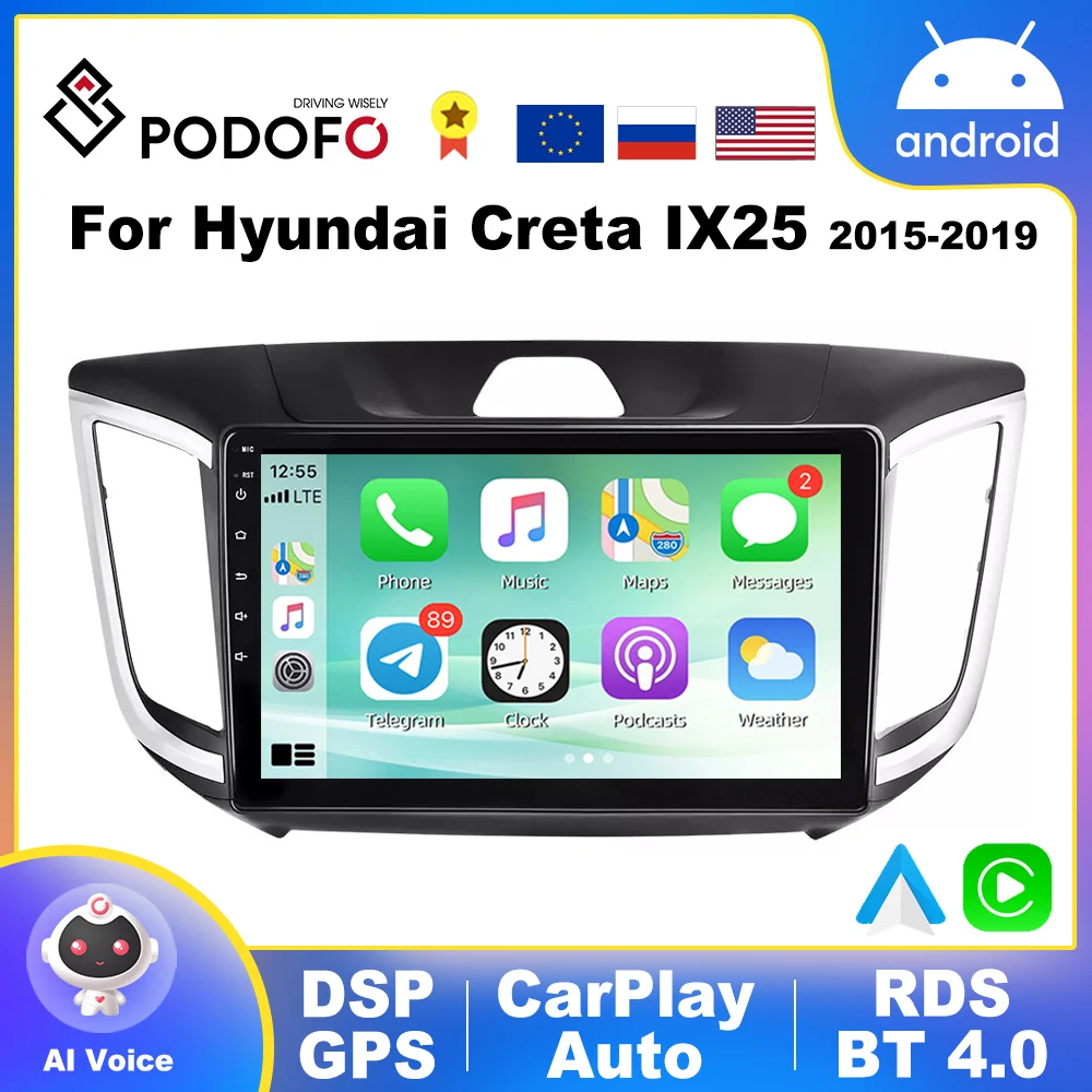 Автомагнитола Podofo CarPlay для Hyundai Creta IX25 2013-2018 Android мультимедийный плеер 2din Стерео GPS-навигация DSP головное устройство
Автомагнитола Podofo CarPlay для Hyundai Creta IX25 2013-2018 Android мультимедийный плеер 2din Стерео GPS-навигация DSP головное устройство