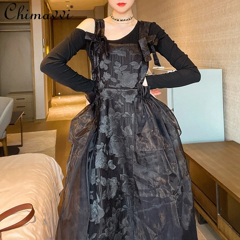 Fashion Vintage Floral Printed Black A-line Dress for Women 2022 Spring/Summer New Bow High Waist Slim fit Sling Dress Ladies 
Fashion Vintage Floral Printed Black A-line Dress for Women 2022 Spring/Summer New Bow High Waist Slim fit Sling Dress Ladies