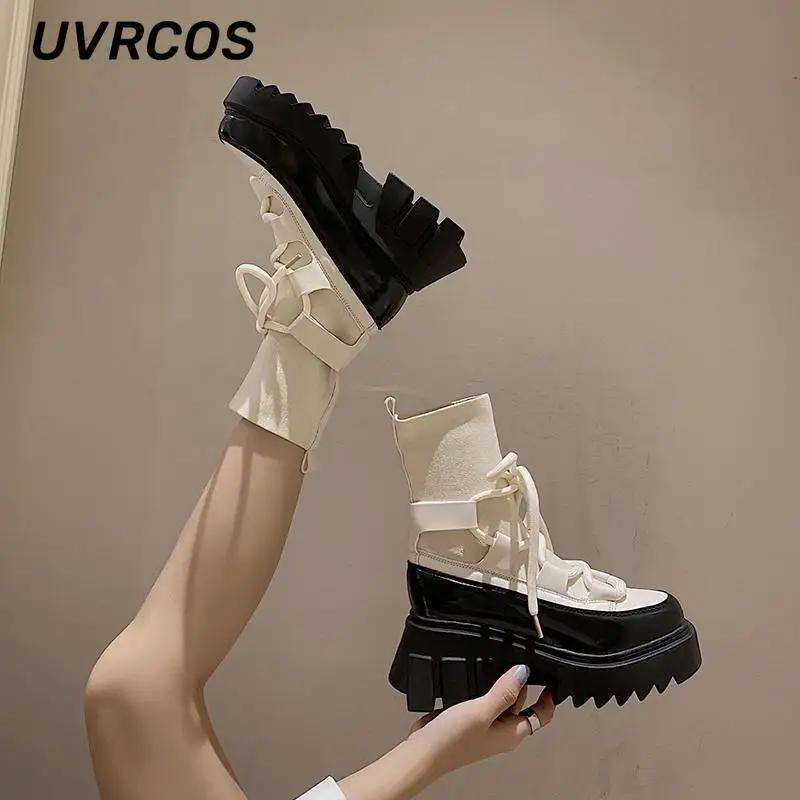Women Shoes Thick Sole Thick Heel Boots Lace Up Women Sock Boots Fashion Autumn British Style Round All-match 2022 New
Women Shoes Thick Sole Thick Heel Boots Lace Up Women Sock Boots Fashion Autumn British Style Round All-match 2022 New