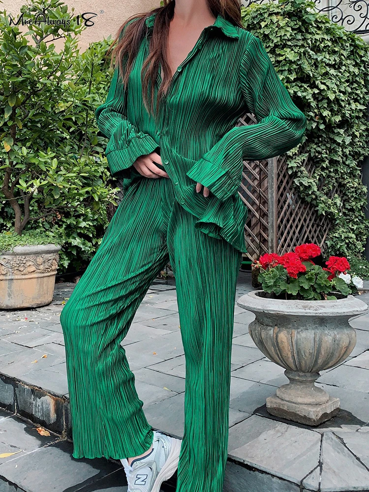 Mnealways18 Vintage Green Sets Woman 2 Pieces Pleated Pantsuits Long Sleeve Shirt Matching Wide Leg Elastic Pants Ladies Outfits
Mnealways18 Vintage Green Sets Woman 2 Pieces Pleated Pantsuits Long Sleeve Shirt Matching Wide Leg Elastic Pants Ladies Outfits
