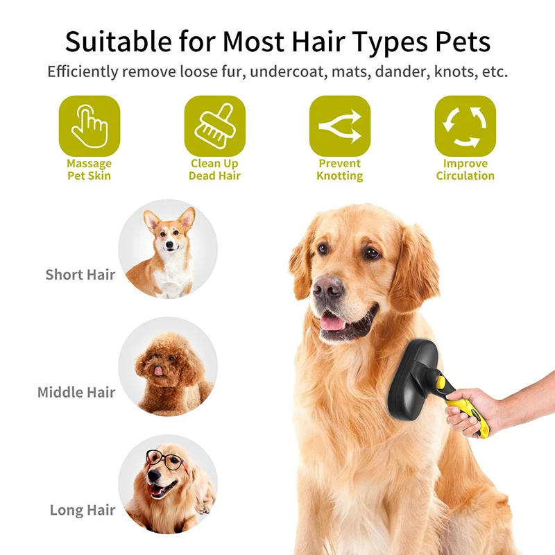 

Dog Cat Hair Shedding Comb Pet Self Cleaning Brush Grooming Tool Hair Removal Comb Brush for Dogs Cats Pets Kitten Accessories