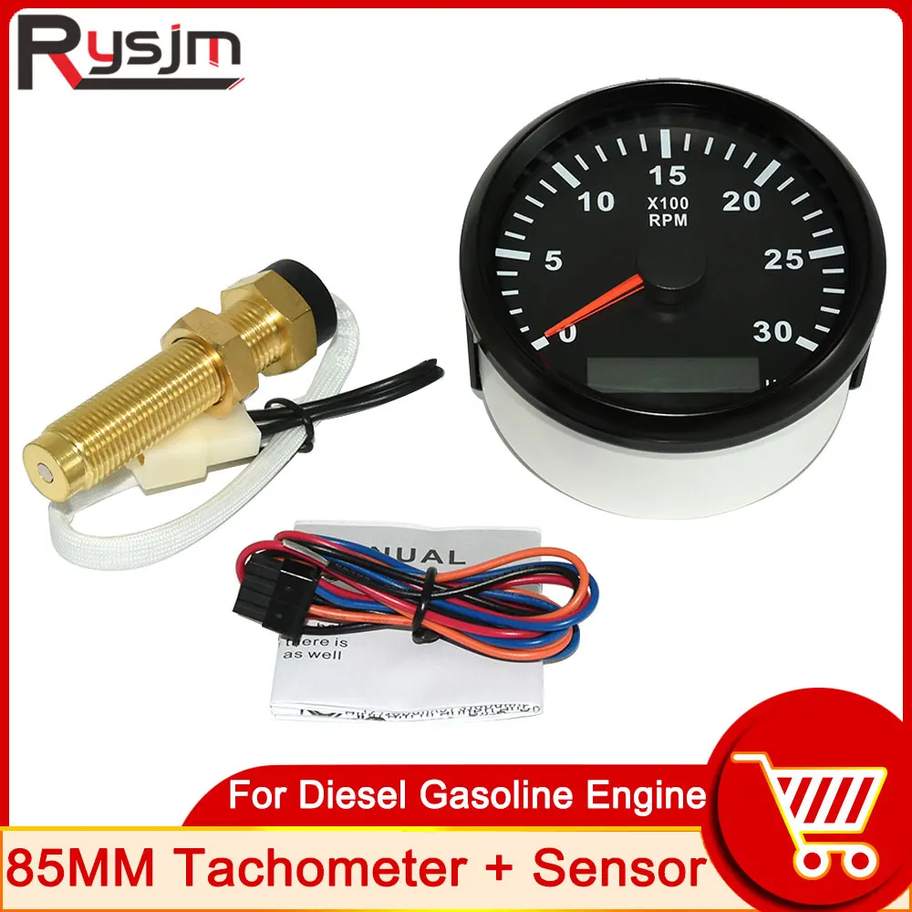 85mm Tachometer with LCD Hourmeter 3000RPM Tacho 12V Hour Meter for Diesel Gasoline Engine Marine Car + 16MM / 18MM Tacho Sensor
85mm Tachometer with LCD Hourmeter 3000RPM Tacho 12V Hour Meter for Diesel Gasoline Engine Marine Car + 16MM / 18MM Tacho Sensor