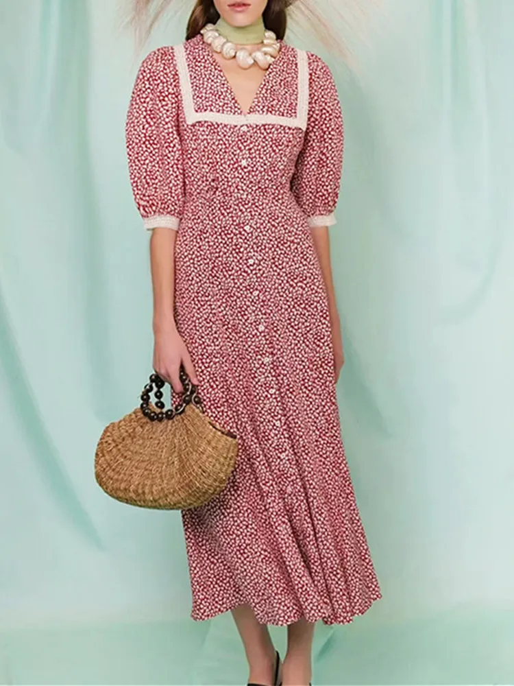 Women Floral Printed Lace Up Turn Down Collar Half Sleeve Single Breasted Lace Up Elegant Maxi Dress
Women Floral Printed Lace Up Turn Down Collar Half Sleeve Single Breasted Lace Up Elegant Maxi Dress