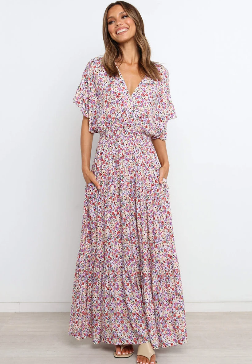 Vintage Women Clothing Ruffled Half Sleeves Lady Dress V Neck Women Bohemia Printed Casual Dress
Vintage Women Clothing Ruffled Half Sleeves Lady Dress V Neck Women Bohemia Printed Casual Dress