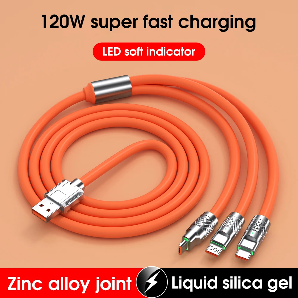 120W Zinc Alloy Data Cable Android Apple Huawei Fast Charging Data Cable With Light3-in-1 Anti Fracture Silicone Data Cable
120W Zinc Alloy Data Cable Android Apple Huawei Fast Charging Data Cable With Light3-in-1 Anti Fracture Silicone Data Cable