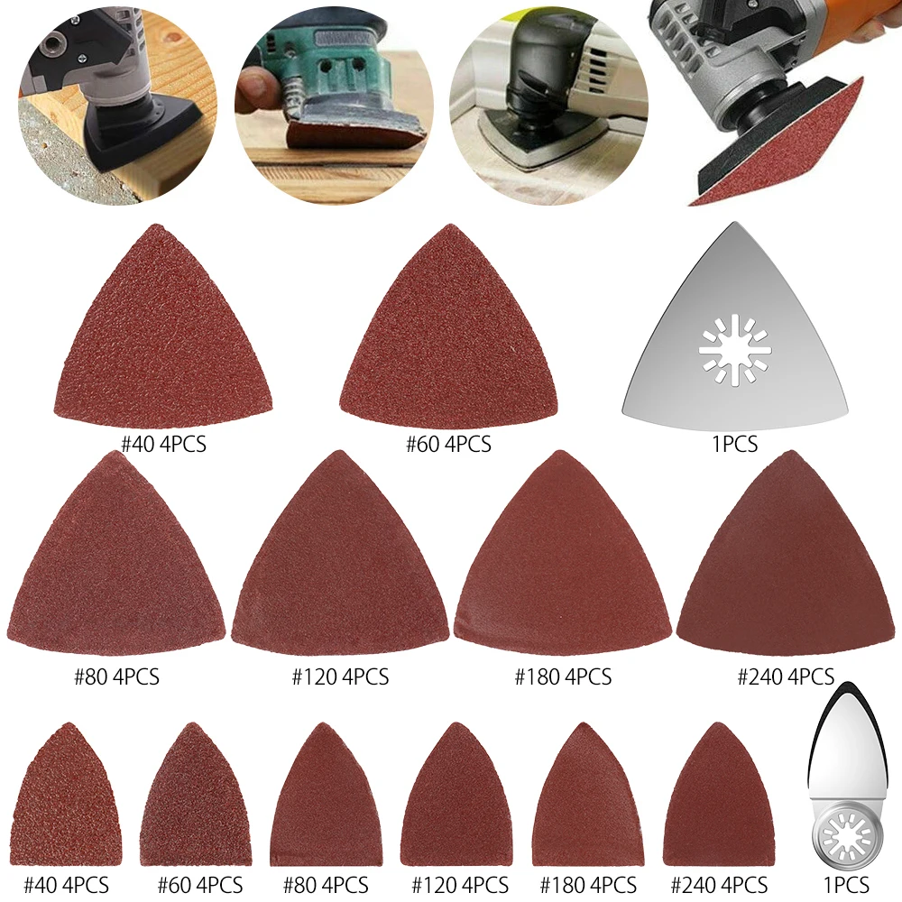 

50Pcs Triangular Sand Pad Assorted Set 40/60/80/120/180/240 Grits Sanding Sandpaper Pad Oscillating Multi Tool for Wood Plastic