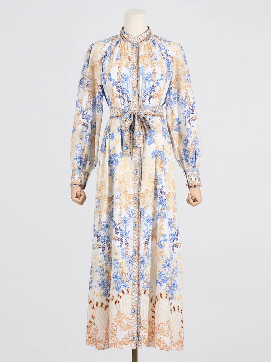 Spring 2023 New Women's Stand Collar High Waist Vintage Stripe Print Cinched Waist Long Sleeve Belt Vintage Dresses
Spring 2023 New Women's Stand Collar High Waist Vintage Stripe Print Cinched Waist Long Sleeve Belt Vintage Dresses