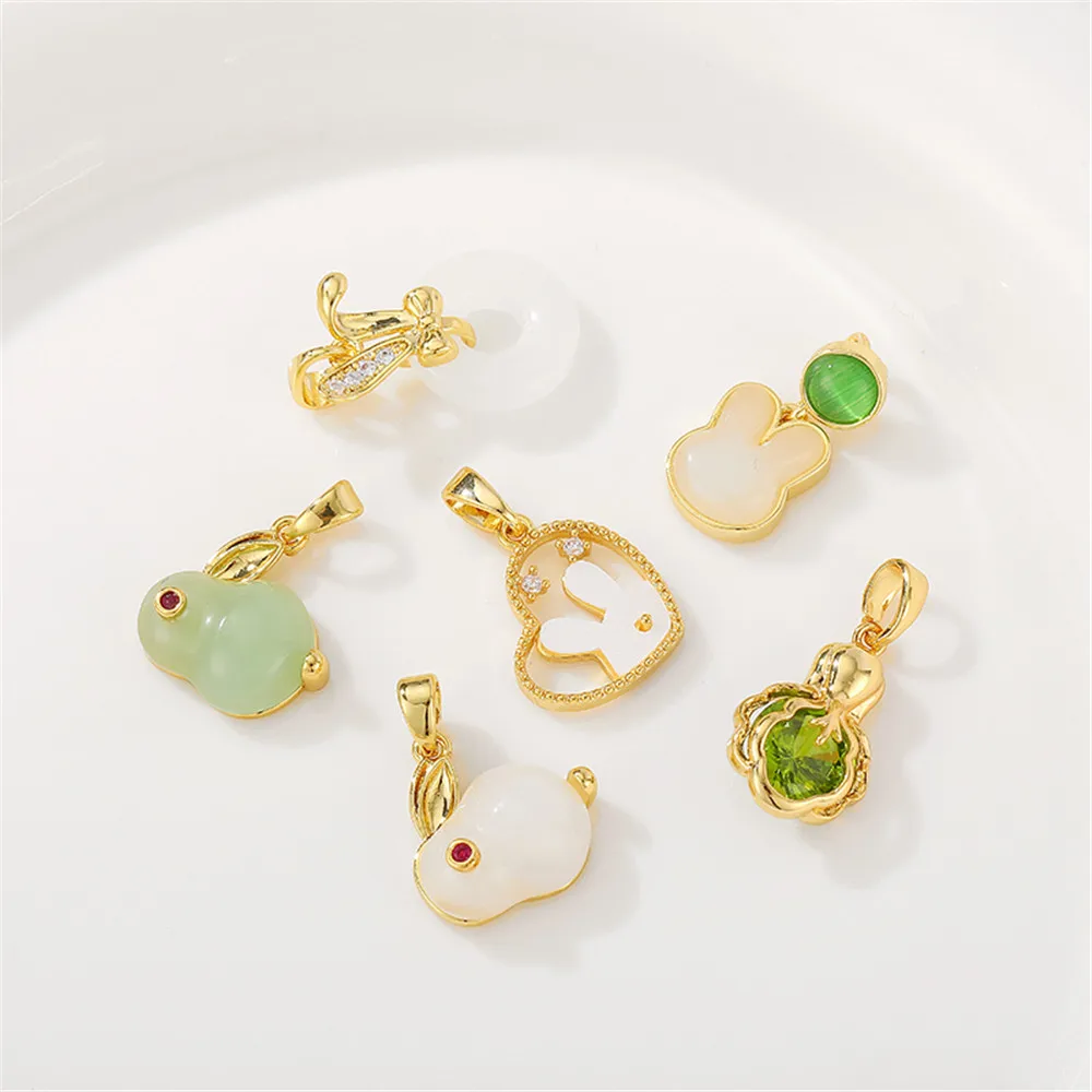 

1pcs 18K gold bag color imitation Hotan Jade rabbit pendant jade hand diy bracelet necklace braided headpiece