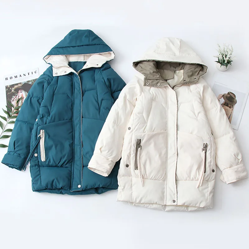 2021 Thick Hooded Down Jackets with Pocket Cotton Long Warm Padded Parka for Female Women Loose Casual Solid Color Winter Coats
2021 Thick Hooded Down Jackets with Pocket Cotton Long Warm Padded Parka for Female Women Loose Casual Solid Color Winter Coats