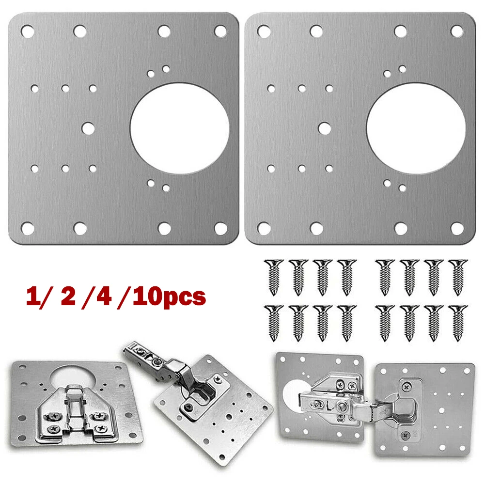 

1/2/4/10Pcs Cabinet Hinge Repair Plate Kit Kitchen Cupboard Door Hinge Mounting Plate With Holes Flat Fixing Brace Brackets