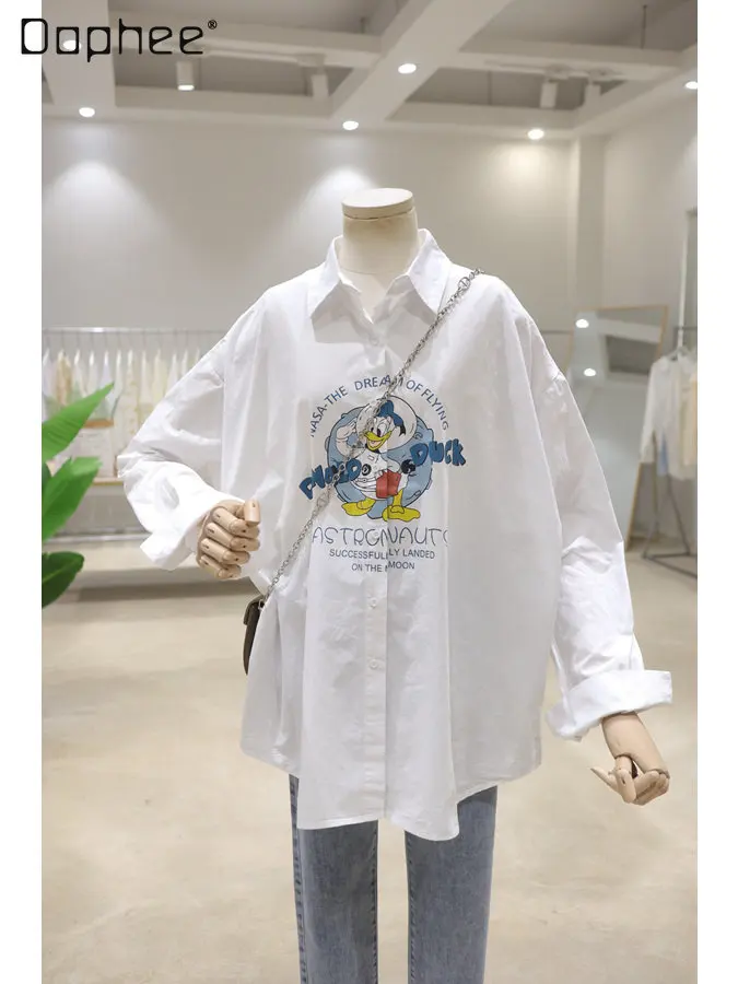 Cute Cartoon Printed White Shirt for Women 2022 Spring and Autumn Loose Slimming Mid-Length Cotton Long Sleeve Shirt for Female
Cute Cartoon Printed White Shirt for Women 2022 Spring and Autumn Loose Slimming Mid-Length Cotton Long Sleeve Shirt for Female