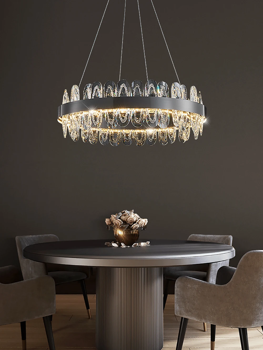 Chandelier Post-Modern Round LED Luxury Gold/Black Lustre Crystal Atmosphere Ceiling Lamp Home Light Fixtures for Living Room 
Chandelier Post-Modern Round LED Luxury Gold/Black Lustre Crystal Atmosphere Ceiling Lamp Home Light Fixtures for Living Room