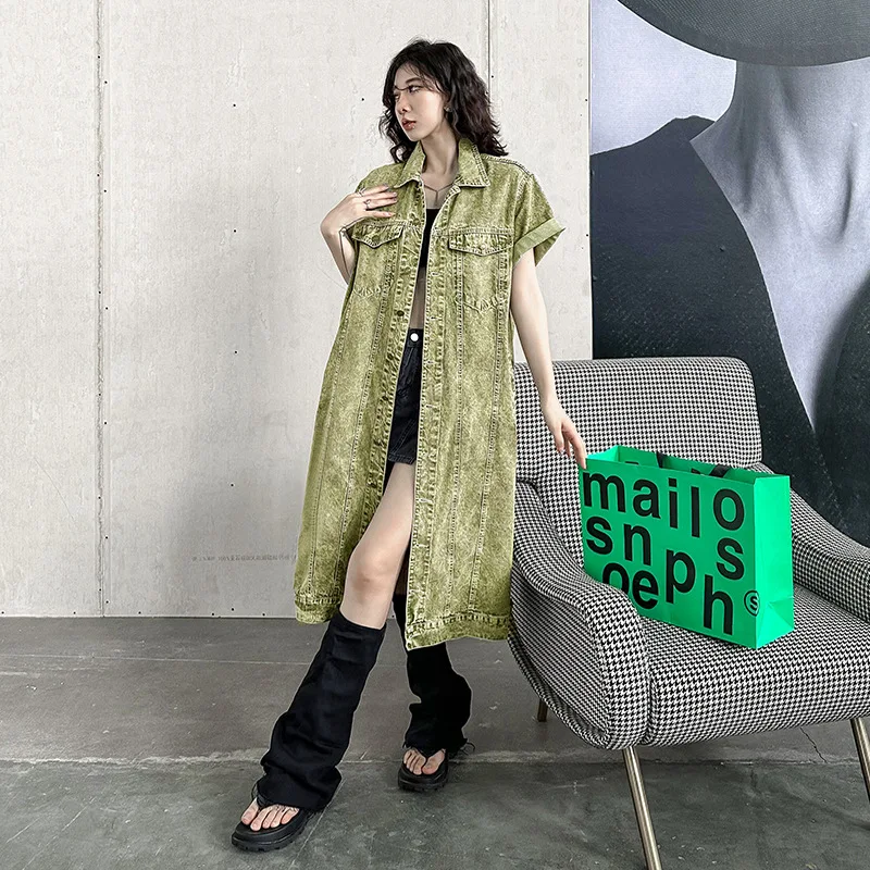 Vintage Design Short Sleeve Long Denim Jacket Turn Down Collar Jeans Outfit Summer Denim Dresses Women Clothing
Vintage Design Short Sleeve Long Denim Jacket Turn Down Collar Jeans Outfit Summer Denim Dresses Women Clothing
