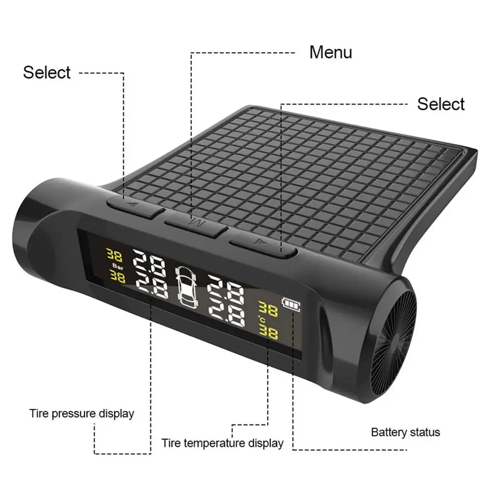 Solar Power TPMS Tyre Pressure Monitors with Temperature Display Smart Intelligent Auto Warning 4 Sensors Vehicle
Solar Power TPMS Tyre Pressure Monitors with Temperature Display Smart Intelligent Auto Warning 4 Sensors Vehicle
