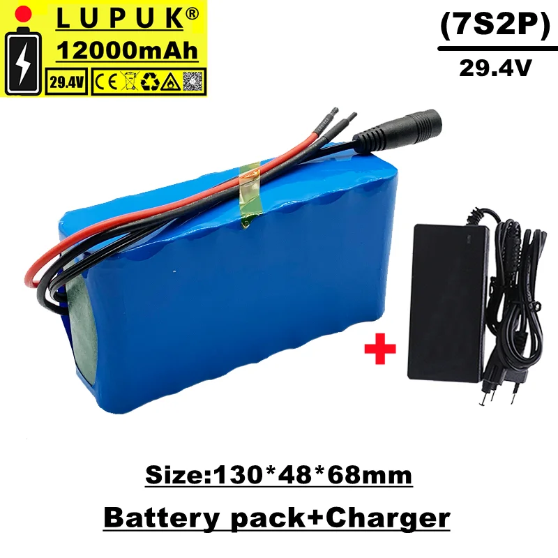 

100% high capacity, 18650 lithium ion battery pack, 7s2p 24v/29.4v 12000mah, suitable for electric bicycles, mopeds + chargers