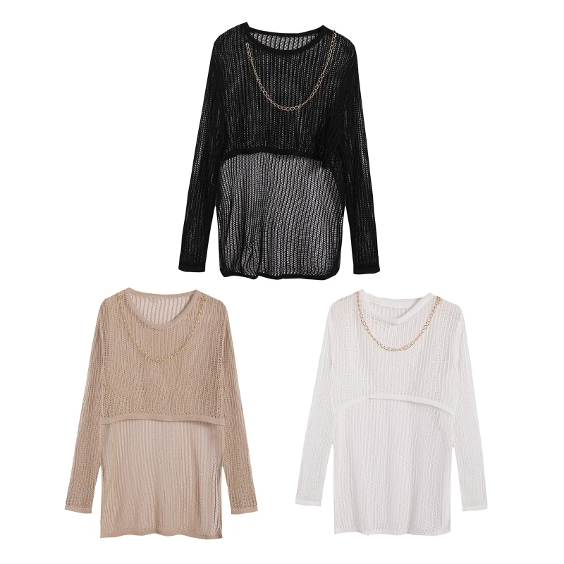 Women's Knitted T Shirts Long Sleeves Crop Tops See Through Smock Tops Chic O Neck Irregular T-shirt Sun Protection Tops
Women's Knitted T Shirts Long Sleeves Crop Tops See Through Smock Tops Chic O Neck Irregular T-shirt Sun Protection Tops