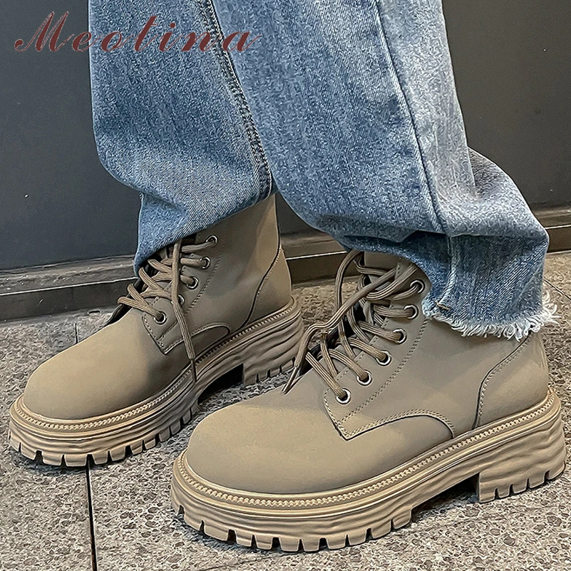 Meotina Women Genuine Leather Ankle Motorcycle Boots Round Toe Thick Mid Heel Lace-up Short Boot Lady Shoes Autumn Winter Black
Meotina Women Genuine Leather Ankle Motorcycle Boots Round Toe Thick Mid Heel Lace-up Short Boot Lady Shoes Autumn Winter Black