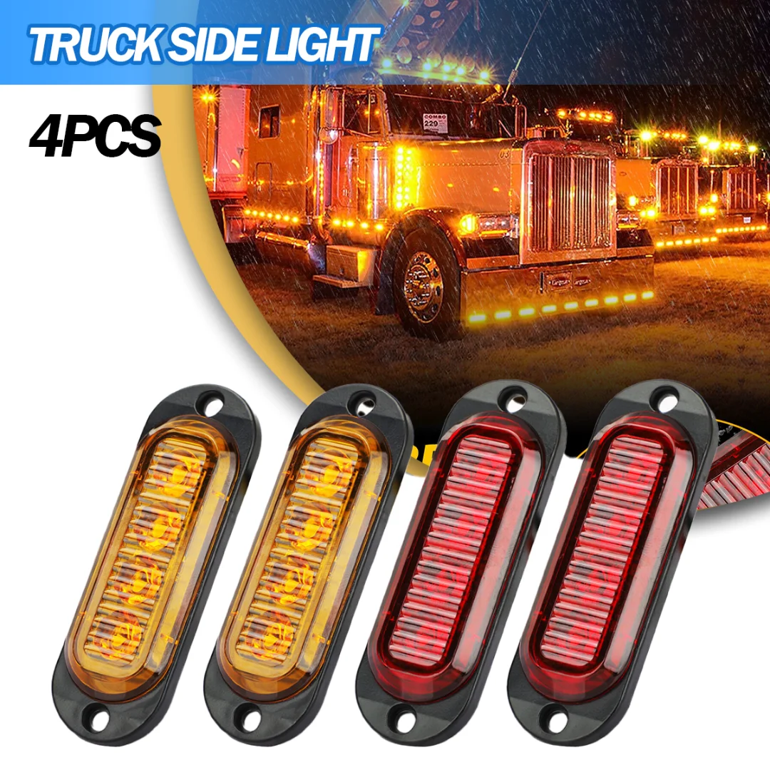 

4pcs SMD2835 Amber/Red 4 LED Side Marker Clearance Lights IP65 12-24V 5W Signal Lamp For Most 12V Trailers