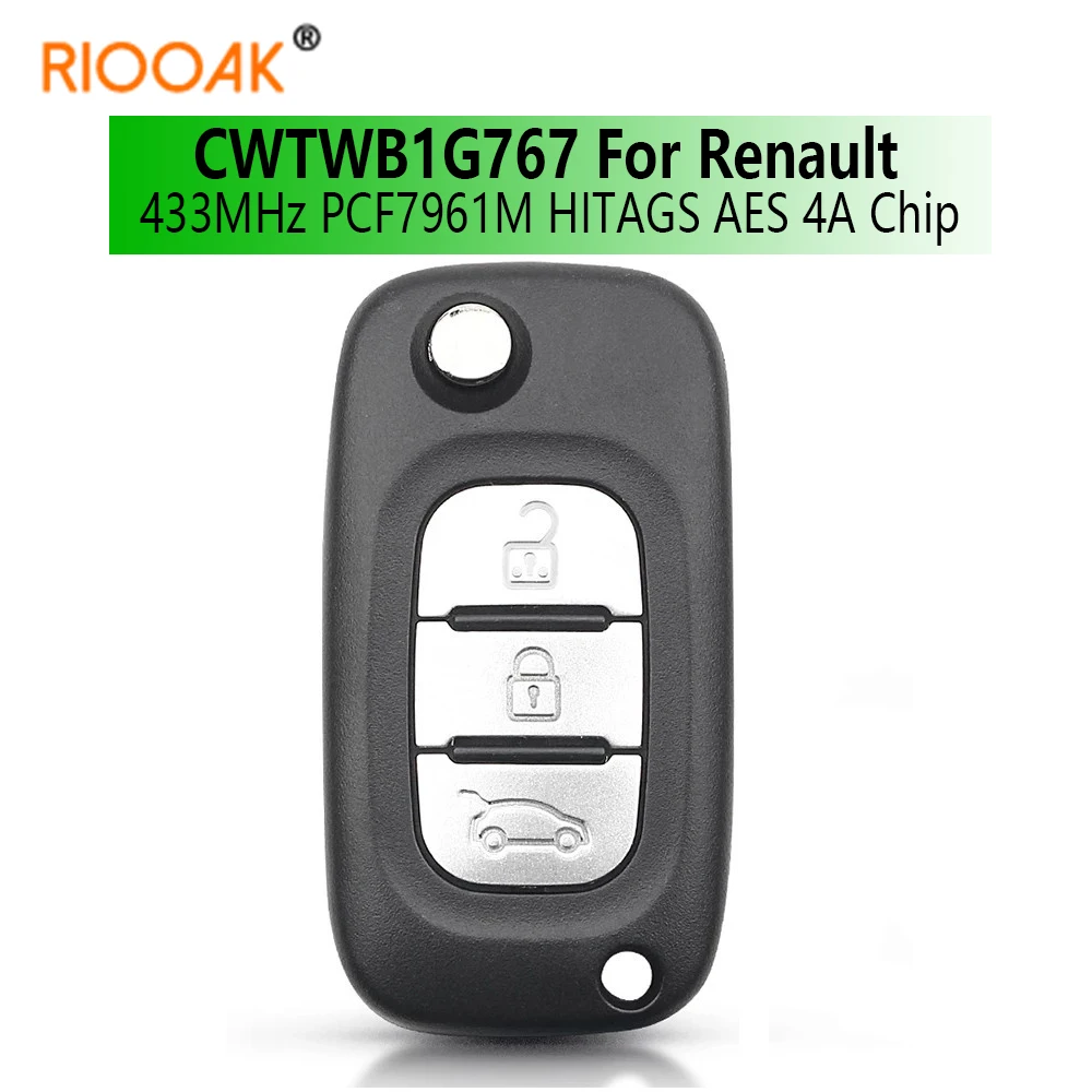 RIOOAK For Renault Megane III Twingo CWTWB1G767 3 Buttons 433MHz PCF7961M HITAGS AES 4A Chip Remote Flip Key
RIOOAK For Renault Megane III Twingo CWTWB1G767 3 Buttons 433MHz PCF7961M HITAGS AES 4A Chip Remote Flip Key
