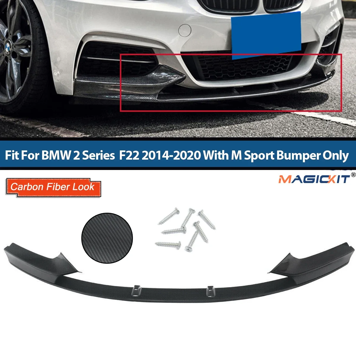 

MagicKit Front Bumper Lip Splitters Diffuser Carbon Fiber Look For BMW 2 Series F22/F23 2013-2018 with M Sport Style Body Kit