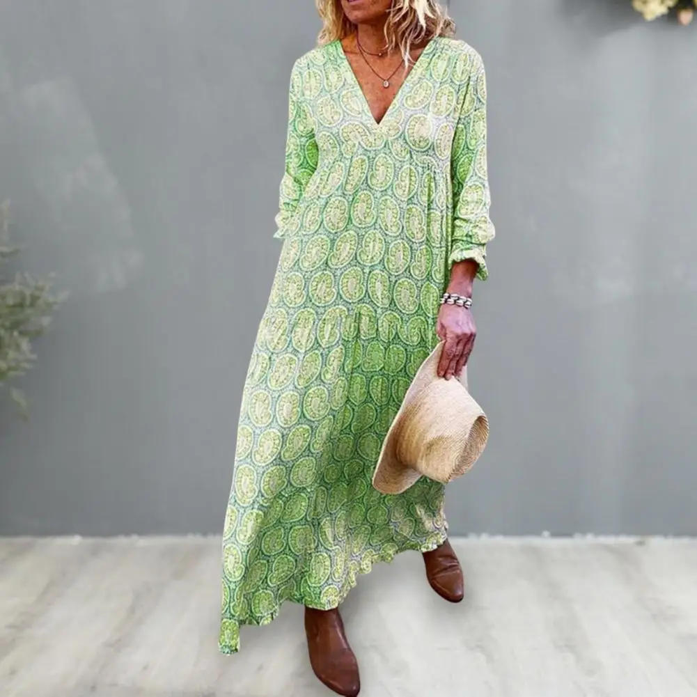 Women Beach Dress Print Long Sleeve V-neck Summer Dress Low-cut Loose Ankle Length Ladies Dress Women Clothes
Women Beach Dress Print Long Sleeve V-neck Summer Dress Low-cut Loose Ankle Length Ladies Dress Women Clothes