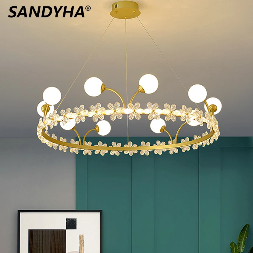 SANDYHA Luxury Crystal Ring Crown Chandelier LED Milk White Frosted Glass Ball Ceiling Lamp Living Room Bedroom Pendant Lights
SANDYHA Luxury Crystal Ring Crown Chandelier LED Milk White Frosted Glass Ball Ceiling Lamp Living Room Bedroom Pendant Lights
