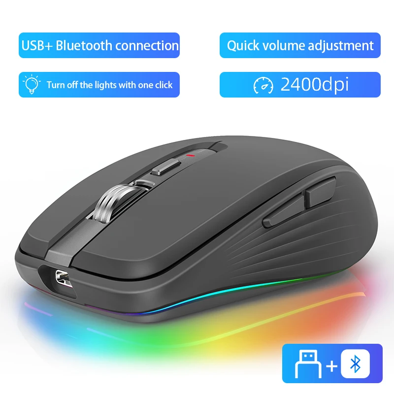 

Bluetooth беспроводная мышь, USB компьютерная мышь, бесшумная эргономичная мышь 2400 DPI, оптическая мышь, геймерская Бесшумная мышь для ПК, ноутбука