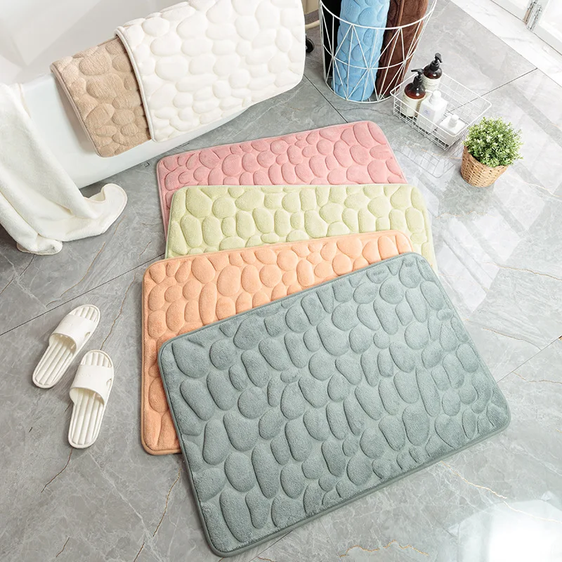 

Cobblestone Embossed Bathroom Bath Mat Coral Fleece Non-slip Carpet In Bathtub Floor Rug Shower Room Doormat Memory Foam Pad