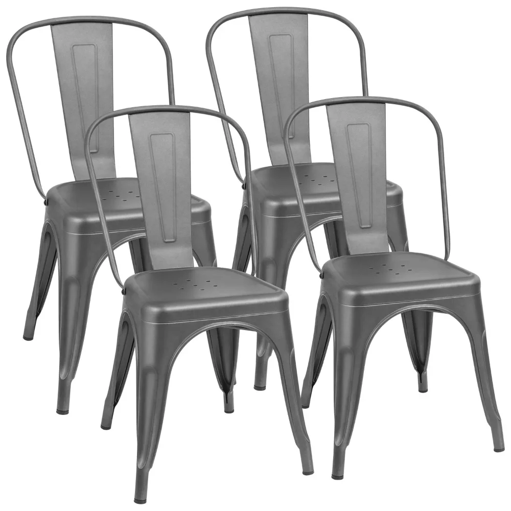 

Металлическое обеденное кресло для использования в помещении и на улице, классическое кресло, шикарные стулья для столовой, бистро, кафе, набор из 4 металлических стульев (серый)