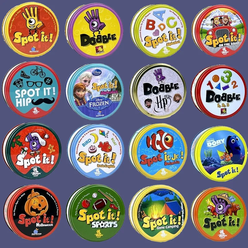 25Styles 31/55pcs Dobble Game Card Spot It Educational Toy English Version with Metal Box Board Game Kids Gift Holiday Camping
25Styles 31/55pcs Dobble Game Card Spot It Educational Toy English Version with Metal Box Board Game Kids Gift Holiday Camping