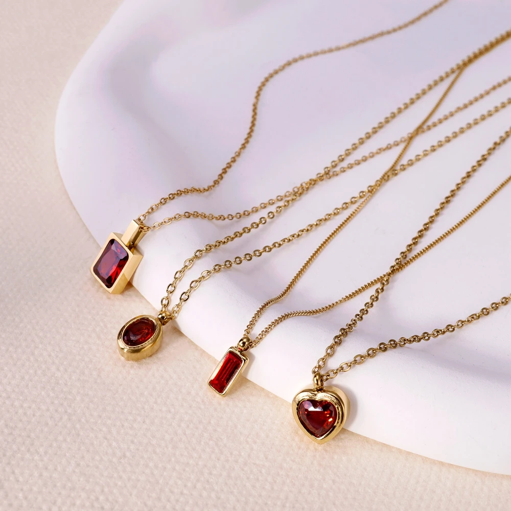 WILD & FREE Trendy Red Zircon Crystal Pendant Stainless Steel Gold Necklace Luxury Exquisite Women Wedding Jewelry
WILD & FREE Trendy Red Zircon Crystal Pendant Stainless Steel Gold Necklace Luxury Exquisite Women Wedding Jewelry
