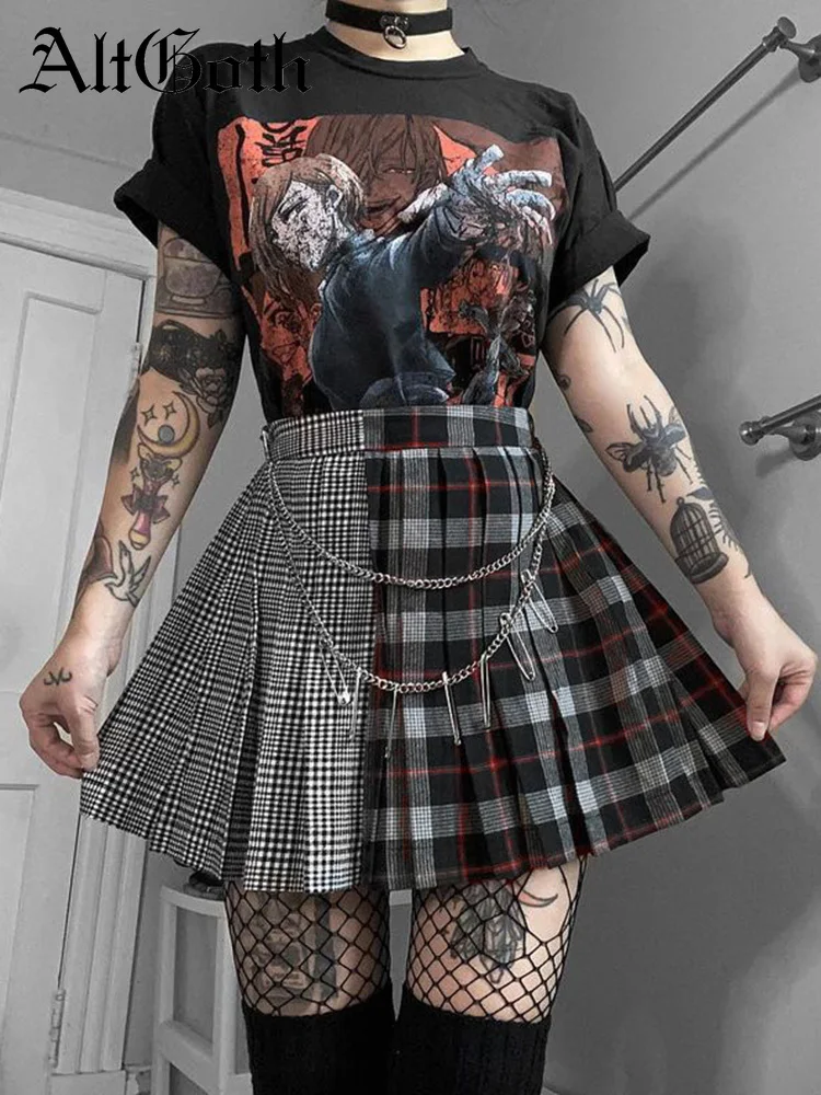 AltGirl Harajuku Grunge Pleated Skirt Women Y2k Emo Alt High Waist Plaid Skirt with Chain Punk Streetwear Mall Gothic Mini Skirt
AltGirl Harajuku Grunge Pleated Skirt Women Y2k Emo Alt High Waist Plaid Skirt with Chain Punk Streetwear Mall Gothic Mini Skirt